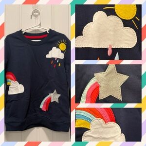 New ✨ Girls Rainbow Appliqué Sweatshirt [Size 7Y: Navy Blue]